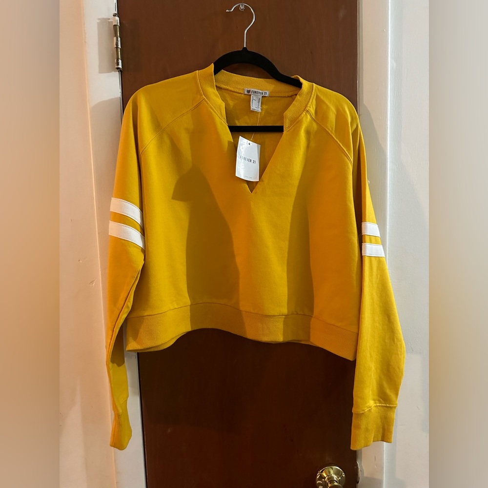 NWT Forever 21 Mustard Yellow Crop Sweatshirt XL